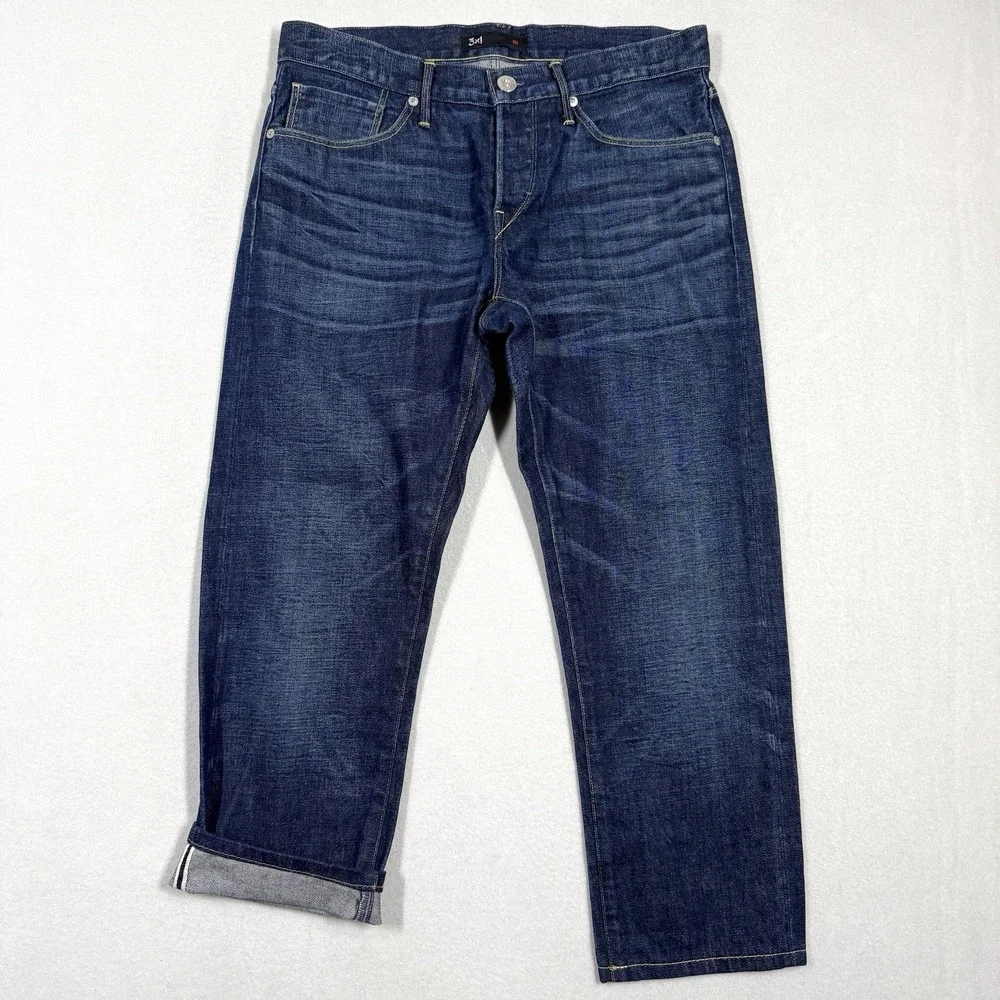3x1 NYC Jeans Mens 32x26 M3 Slim Straight Selvedge Line Denim Indy 3D Dark‎ Wash